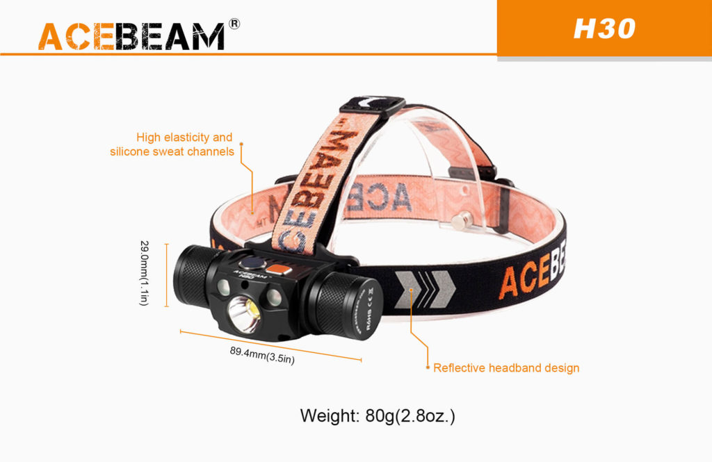 Acebeam H30 tehokas otsalamppu ladattavalla akulla